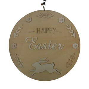 Make Market Wood Happy Easter Round Wood Wall Plaque DIY Unfinished 17 1/2 in